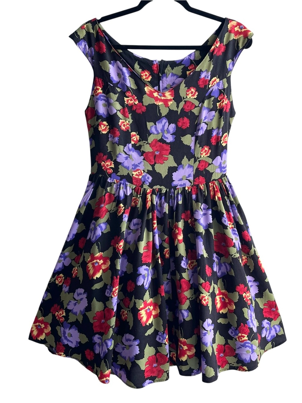 VTG 90s Gemini Floral Fit & Flare Dress Black Floral Skater Dress Tulle Lined 6